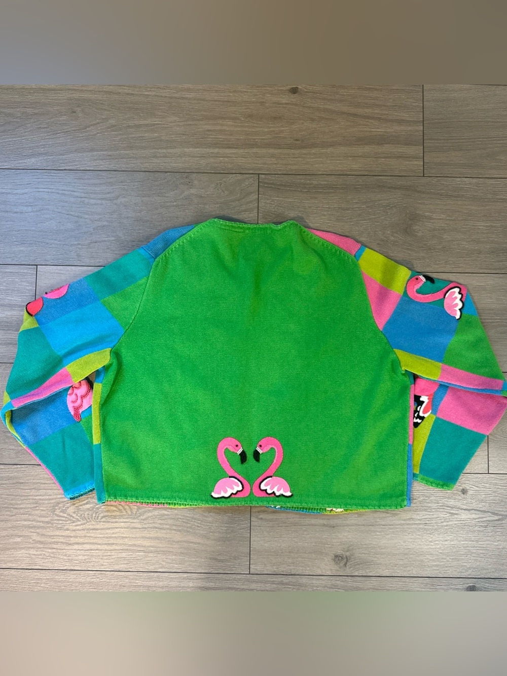 VTG Michael Simon Size XL Pink Flamingo 3D Beaded Embroidered Cardigan Sweater - Picture 11 of 11